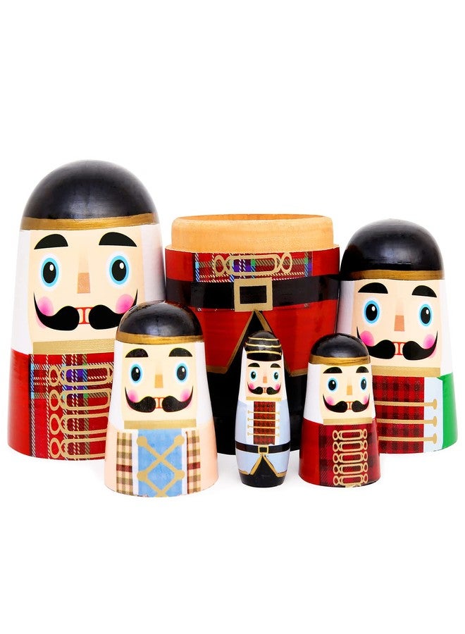 Moonmo 5pcs Beautiful Nutcracker Handmade Wooden Nesting Dolls Nesting Wishing Dolls Nutcracker Matryoshka Traditional - Image 5